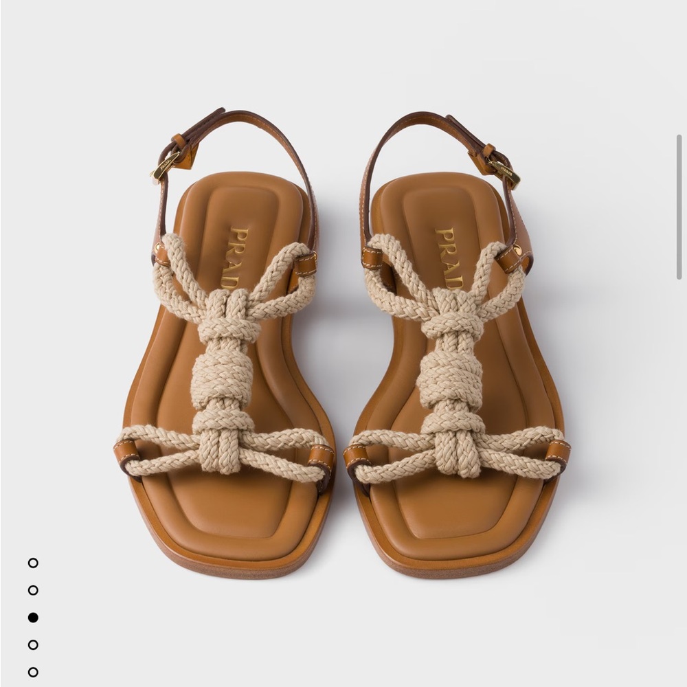 Prada Brown Leather and Cream Cord Sandals